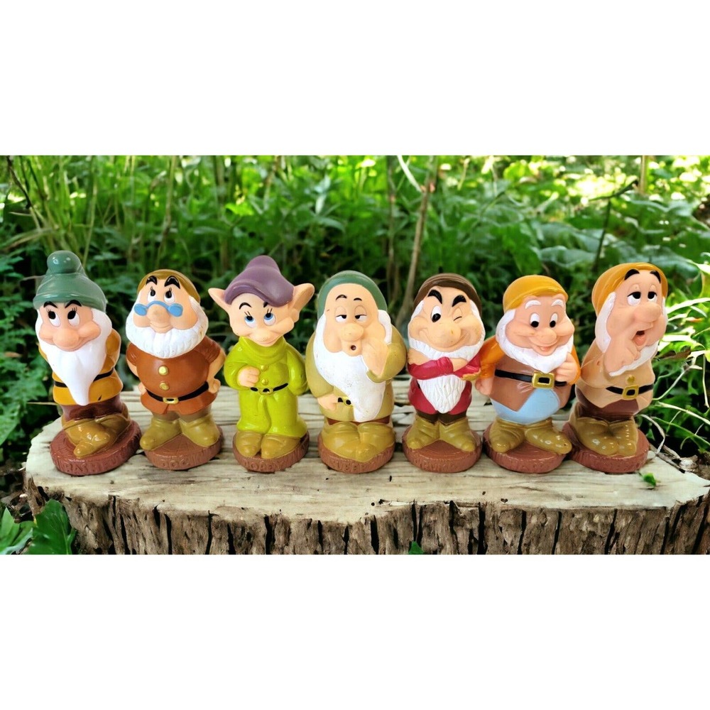 Vtg Complete SET 5" Disney Snow White ALL 7 Dwarfs Rubber Vinyl Bath Toy Squeak